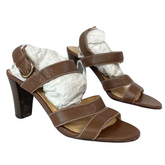 Karen Scott Sandals Womens Sz 6 Adriana Brown Leather Strappy Heeled Buckle - Picture 1 of 8